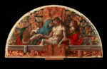 Carlo Crivelli, Pietà (Cristo morto compianto dalla Vergine, san Giovanni Evangelista e santa Maria Maddalena), tempera e oro su tavola, cm 106x203, Città del Vaticano, Musei Vaticani