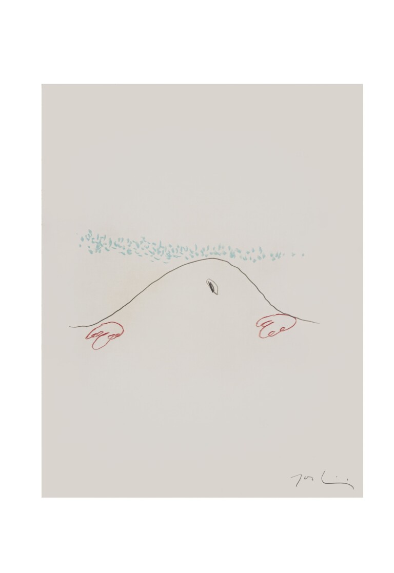 Ettore Sordini, Tumulo con paesaggio, anni 60, pastello e grafite su carta intelata