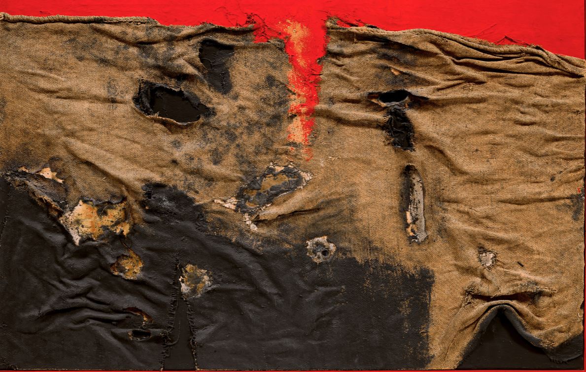 Alberto Burri, Sacco e Rosso (1956). Courtesy of Phillips