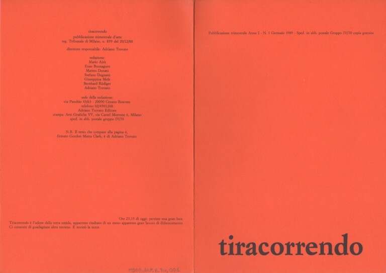 Copertina del primo numero della rivista “tiracorrendo”, gennaio 1989