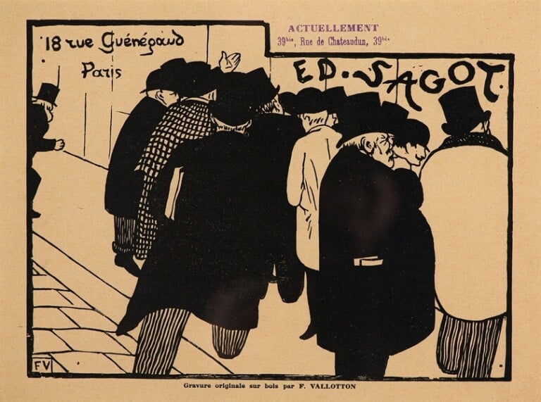 Félix Vallotton, Les Amatéurs d’estampes. Carte adresse Edmond Sagot, 1892, xilografia