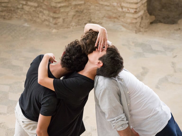 In ruins residency 2022. Alice Pedroletti and SV Randall, Reenacting Architectur. Collaborative work. Performer Nicola Guastamacchia. Photo Gianmarco Porru