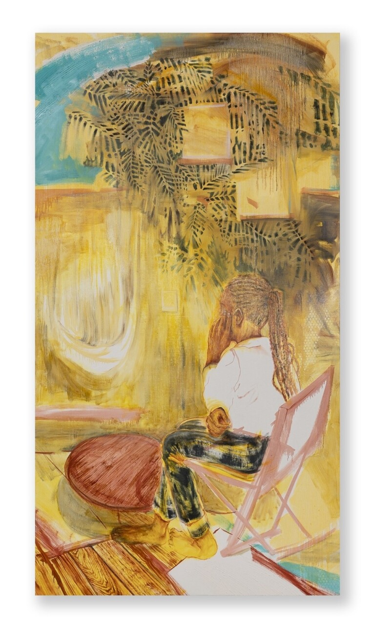 Johanna Mirabel, Living Room n° 30, 2022, olio su lino, 210x114 cm, Foto PEPE fotografia, Courtesy l’artista e Luce Gallery, Torino