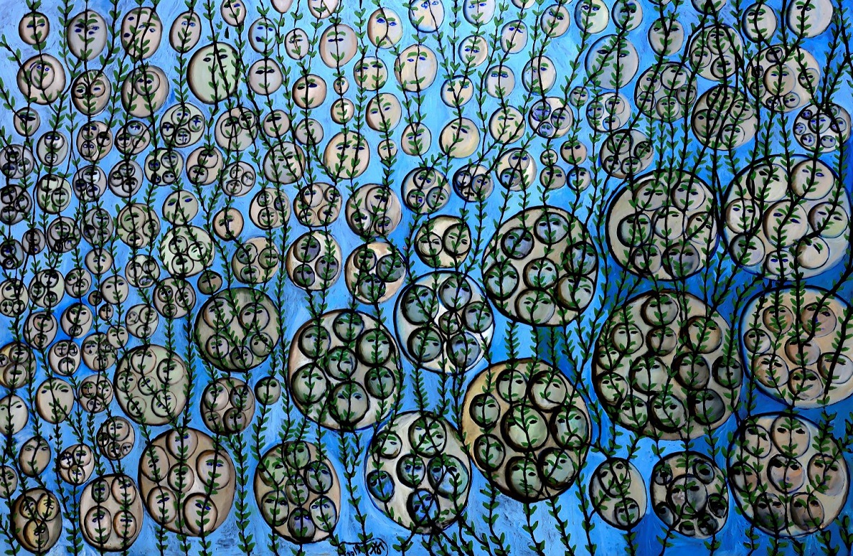 Kamala Ibrahim Ishag, Blues for the Martyrs, 2022. Oil on canvas, 203 x 300cm. Courtesy the artist. Ph. Mohamed Noureldin Abdallah Ahmed © Kamala Ibrahim Ishag