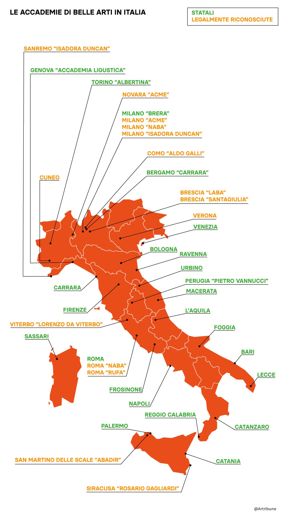 Le Accademie di Belle Arti in Italia. Infografica © Artribune Magazine