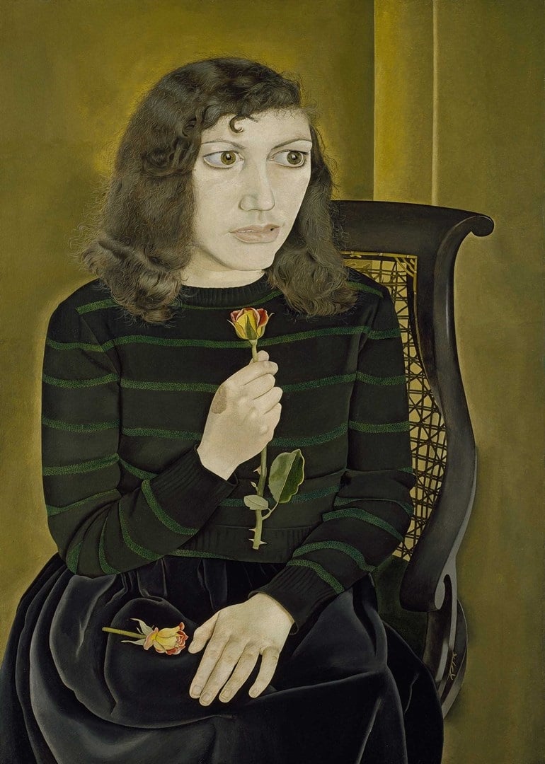 Lucian Freud, 'Girl with Roses', 1947- 8. Courtesy of the British Council Collection , The Lucian Freud Archive. All Rights Reserved 2022 Bridgeman Images