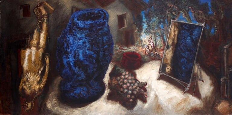 Gérard Garouste, The Hanged Man, the Vase and the, Mirror, 1985, Oil on canvas, 250 × 500 cm, Ludwig Museum – Museum of Contemporary Art, Budapest. © Adagp, Paris, 2022. Photo © József Rosta/Ludwig Museum