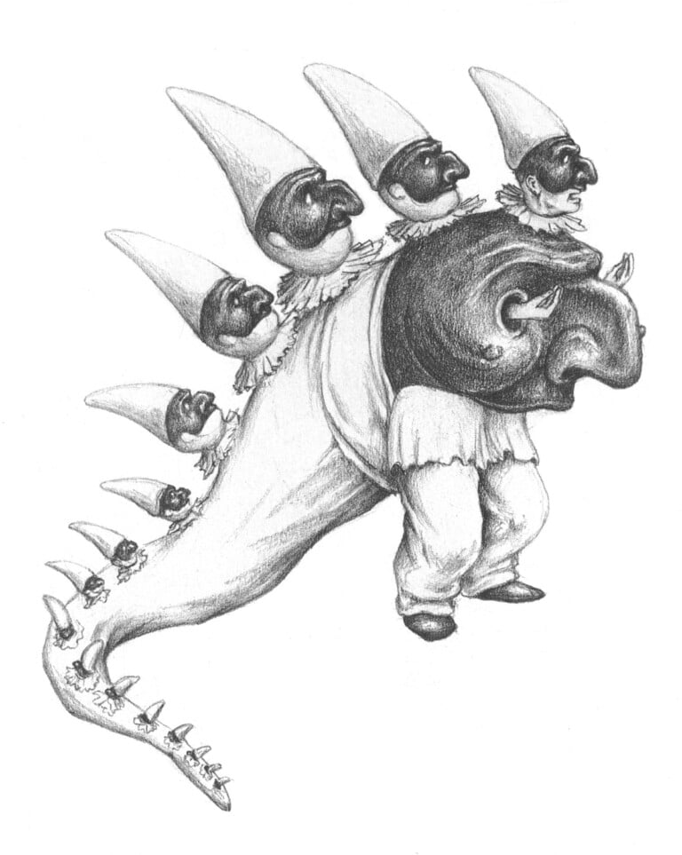 Testa di Pulcinella in cartapesta e materiali vari, 1982, Venezia. Pulcinellopaedia Seraphiniana, 2016, Luigi Serafini