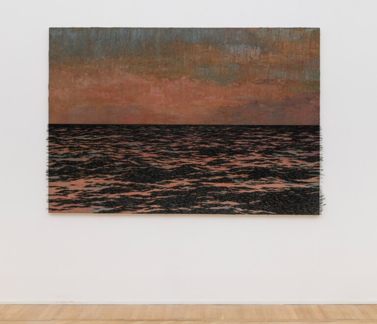 Yoan Capote, Isla (lasitud), 2022, olio, chiodi e ami su lino montati su tavola, 165 x 240 cm. Courtesy the Artist e GALLERIA CONTINUA. Photo Giorgio Benni