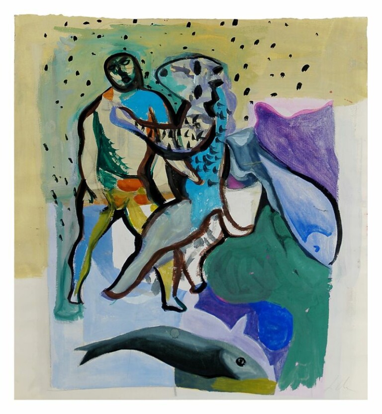 Sandro Chia, Senza titolo, Acrilico, gouache, matita grafite, tracce di gesso e carboncino su carta, 53.2 x 48.7 cm, Courtesy Collezione Ramo, Milano, Presso OPR Gallery