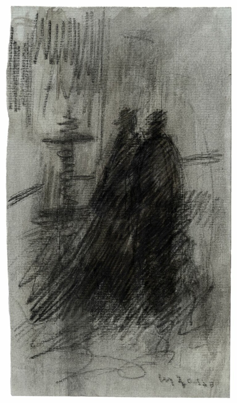 Medardo Rosso, Senza titolo (Due figure con fontana), Matita grafite e acquerello su carta, 20.8 x 12.5 cm, Courtesy Collezione Ramo, Milano, Presso la Galleria Zero