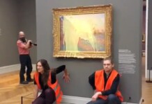 Attivisti davanti al dipinto di Monet, Museo Barberini di Potsdam