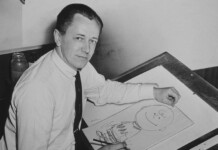 Charles Schulz al tavolo da disegno nel 1956. Photo Roger Higgins