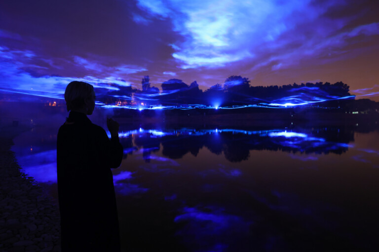 Completed installation of Waterlicht artwork by artist Daan Roosegaarde iin Salam Park in Riyadh, Saudi Arabia on October 30, 2022, as part of the 2022 Noor Riyadh Festival. Photo by David Boyer/ABACAPRESS.COM