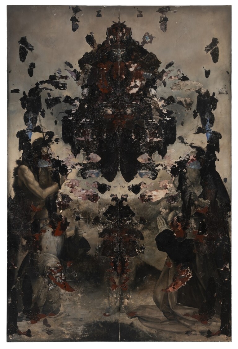 Nicola Samorì, Dei Santi e del Fuoco, 2020 21, olio su tela, 300x200 cm. Ph. Rolando Paolo Guerzoni, courtesy EIGEN + ART Leipzig/Berlin
