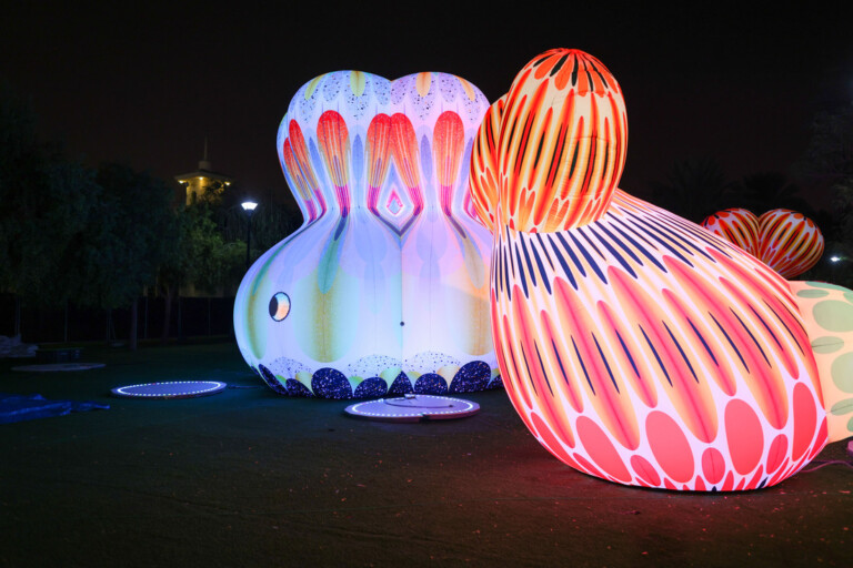 Installation Cupid's Koi Garden artwork by artist Eness, in Salam Park, in Riyadh, Kingdom of Saudi Arabia, on October 26, 2022, as part of the 2022 Noor Riyadh Festival. Photo by Pauline Gouablin/ABACAPRESS.COM