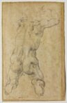 Michelangelo Buonarroti, Studio di nudo virile inginocchiato, 1534 circa, matita nera, 269 × 169 mm, Firenze, Casa Buonarroti, inv. 54 F, © Associazione MetaMorfosi, Roma. Ph. Massimo Menghini