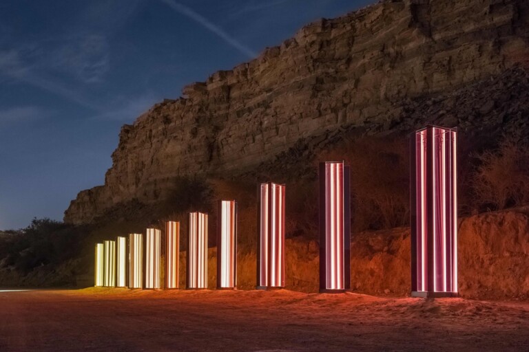 Completed Installation of artwork Light Horizon by artist Sabine Marcelis in Wadi Namar in Riyadh, Kingdom of Saudi Arabia, on October 30, 2022 as part of the Noor Riyadh Festival 2022. Photo by Aurelien Perriaud/ABACAPRESS.COM