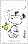 Uno dei francobolli celebrativi del centenario di Schulz, emessi dallo US Postal Service