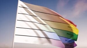 Una bandiera contro il divieto del Qatar di mostrare quella arcobaleno ai Mondiali