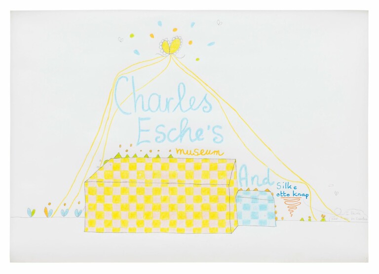 Lily van der Stokker, Charles + Silke, 2003, penna e matita colorata su carta, 24 x 32.5 cm, Courtesy l’artista e kaufmann repetto, Milano/New York, Presso la galleria kaufmann repetto