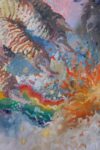 Aronne Pleuteri, Un maniaco ha dato fuoco al cielo, 2022, dettaglio, olio su tela, 140 x 160 x 3,5 cm