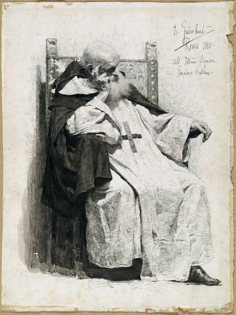 Isidoro Grünhut, Vecchio frate, 1888, matita su cartoncino, 377x275 mm. Courtesy Civico Museo Revoltella, Trieste
