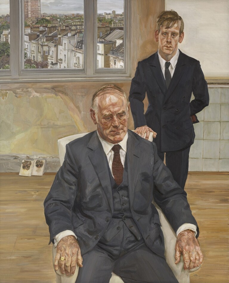 Lucian Freud, Two Irishman in W11, 1984-5, oil on canvas, 172.7 x 142.6 cm, private collection © The Lucian Freud Archive. All Rights Reserved 2022, Bridgeman Images