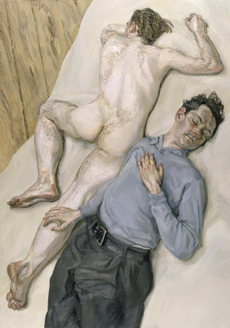 Lucian Freud, Two Men, 1987-8, Oil on canvas 106.7 x 75 cm _National Galleries of Scotland Purchased 1988 © The Lucian Freud Archive. All Rights Reserved 2022, Bridgeman Images.Photo NGS