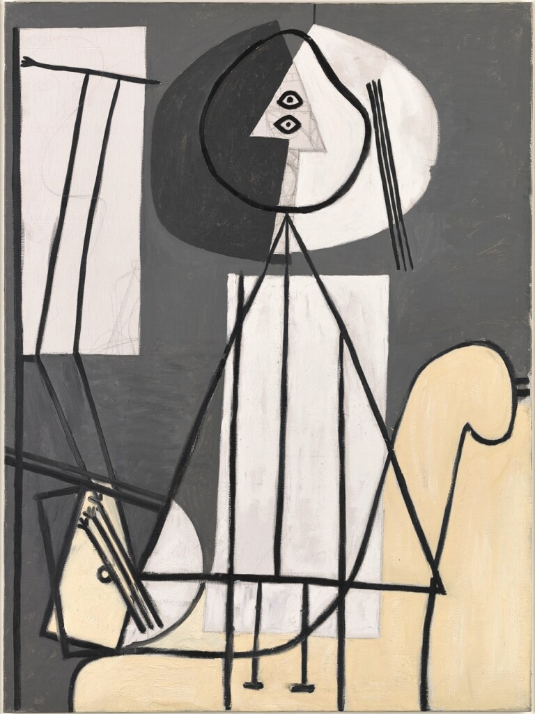 Pablo Picasso Painter with Palette and Easel, [Paris], 1928 Oil on canvas, 130 × 97 cm Musée national Picasso Paris Pablo Picasso Gift in Lieu, 1979 MP104 © Sucesión Pablo Picasso. VEGAP, Madrid, 2022 Photo © RMN Grand Palais (Musée national Picasso Paris) / Adrien Didierjean