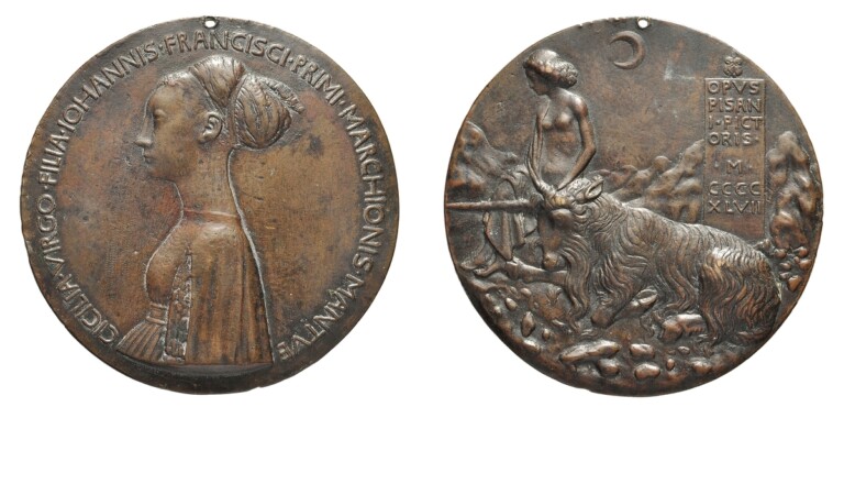 Antonio di Puccio, detto Pisanello, Cecilia Gonzaga / Fanciulla con liocorno, 1447, bronzo, fusione, diametro 87 mm, Gabinetto Numismatico e Medagliere, Castello Sforzesco-© Comune di Milano