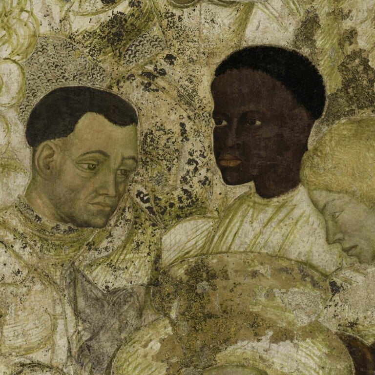 Pisanello, paesaggio con cavalieri e dame, 1430-1433, pittura murale strappata, tecnica mista, particolari, ritratti, Mantova, Palazzo Ducale. Foto di Ghigo Roli per MiC, Palazzo Ducale di Mantova