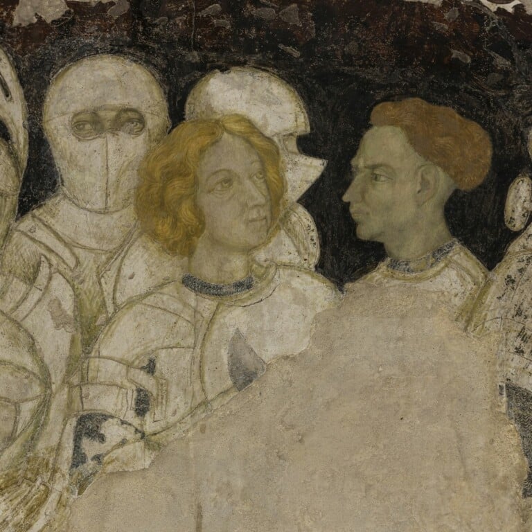 Pisanello, paesaggio con cavalieri e dame, 1430-1433, pittura murale strappata, tecnica mista, particolari, ritratti, Mantova, Palazzo Ducale. Foto di Ghigo Roli per MiC, Palazzo Ducale di Mantova