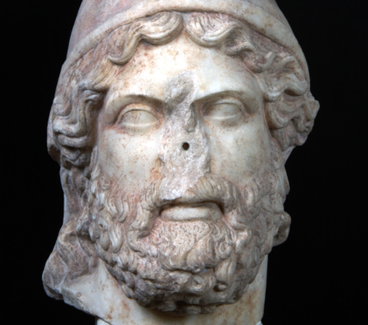 Testa di Ulisse, prima età imperiale. Dalla mostra Ulisse e gli altri al Museo Nazionale Romano, Roma, 2022