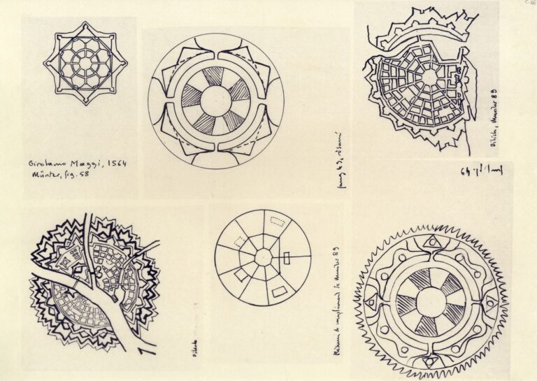 André Corboz, Diagrammi di forme urbane e simboliche, 1960 ca (Fondo A. Corboz, Biblioteca dell’Accademia di architettura, USI)