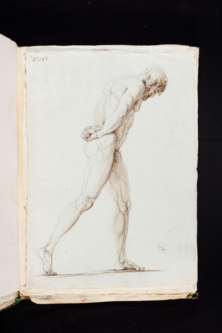 Antonio Canova (1757-1822), Nudo virile di profilo che cammina, 1794, matita, penna, acquerello bruno su carta, 46,7x33,5 cm, Bassano del Grappa, Museo Civico, Gabinetto Disegni e Stampe