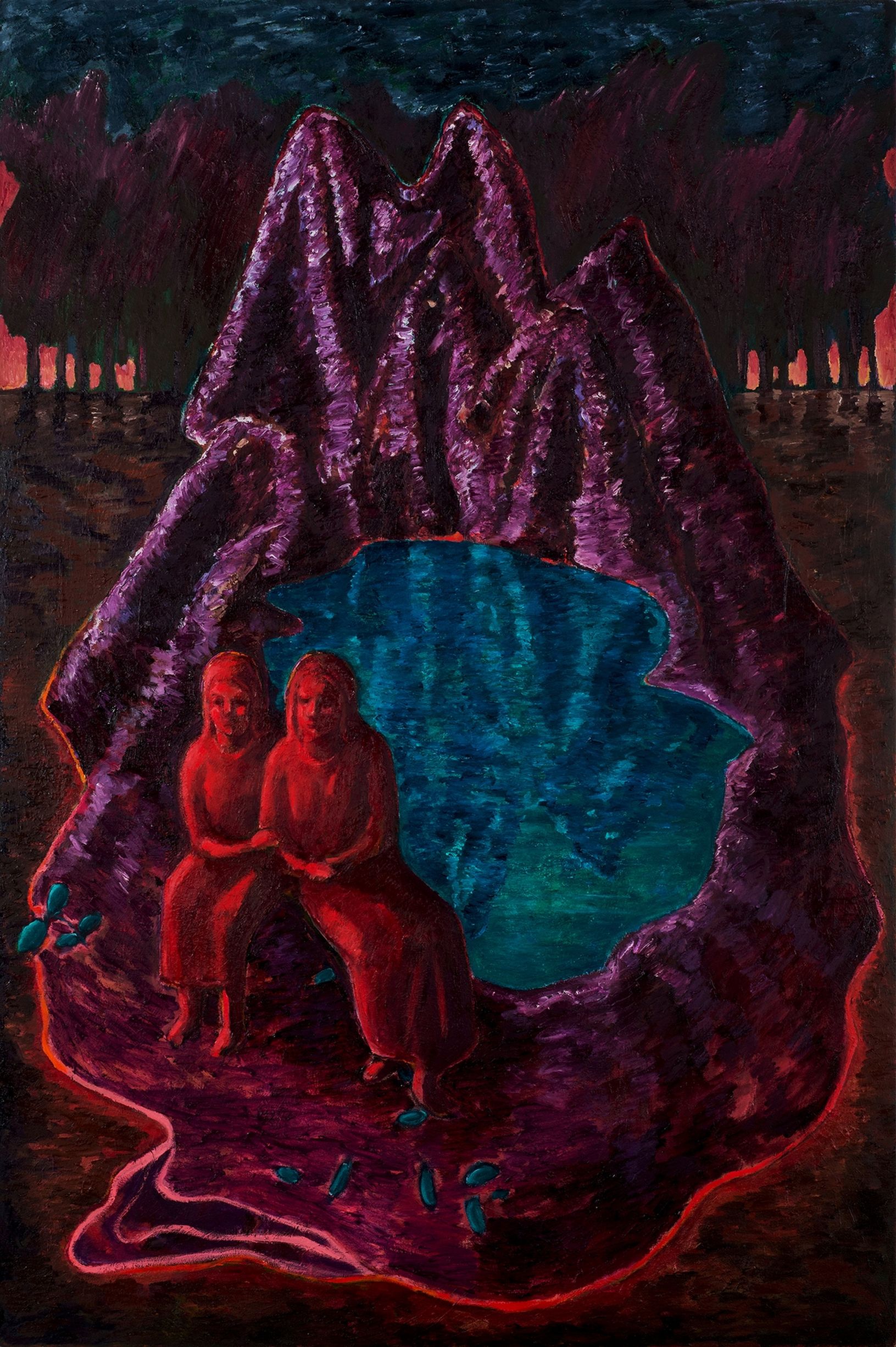 Aryan Ozmaei, On the Consolation Shore, 2020 21, olio su tela, 150x100 cm