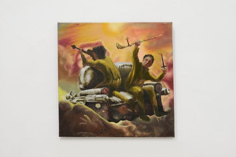 Diego Gualandris, Escape from Regina Coeli, 2022, oil on canvas, 40 x 40 x 2,5 cm