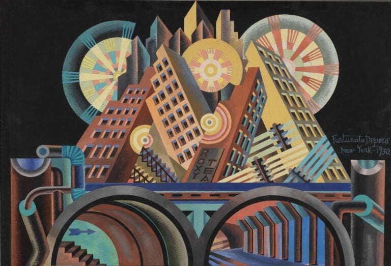 Fortunato Depero, The New Babel (scenario plastico mobile), 1930, tempera su cartoncino