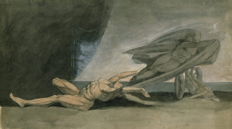 Füssli, Achilles Grasps at the Shade of Patroclus, 1810 ca., pencil, watercolour, heightened with white chalk, 35 x 59.6 cm, Kunsthaus, Zürich. Photo credit Kunsthaus Zürich, Collection d’arts graphiques