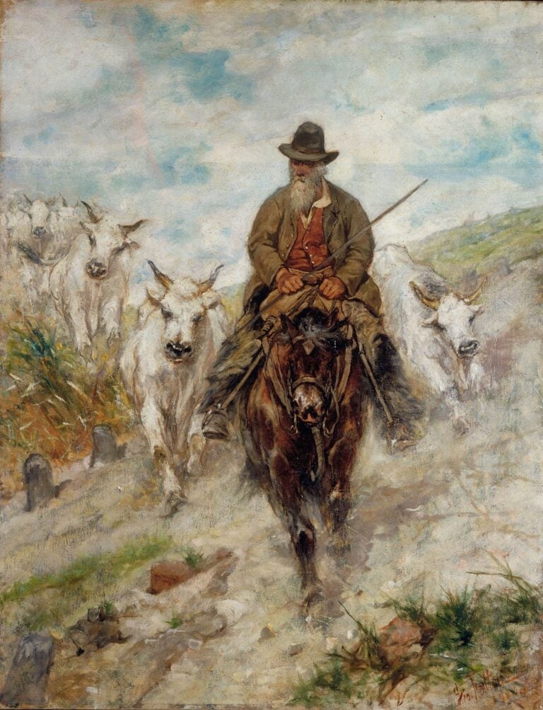 Giovanni Fattori, Buttero a cavallo con mandria di bovi, 1900, collezione privata