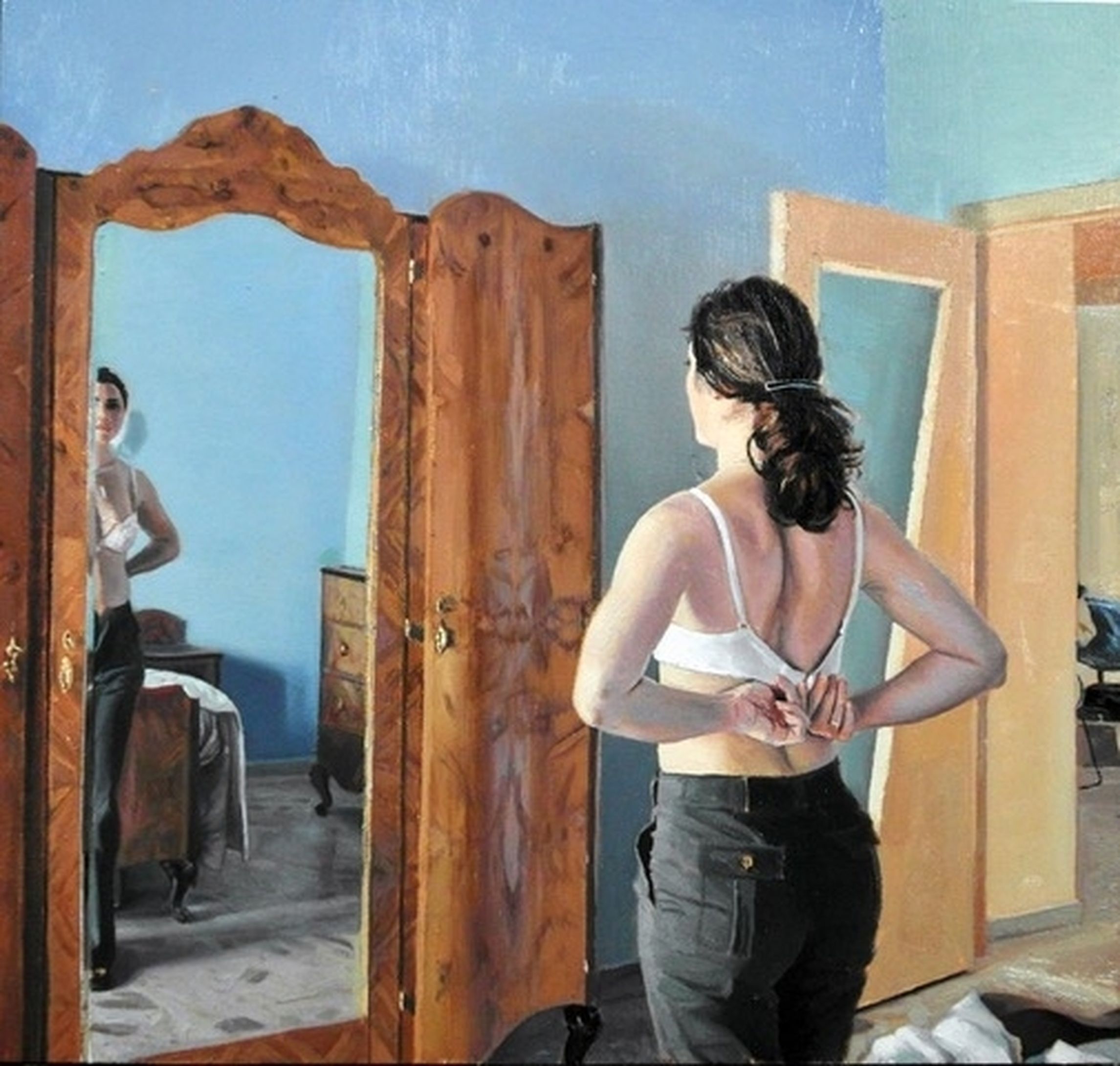 Giovanni Iudice, Figura allo specchio, olio su tavola, 2014