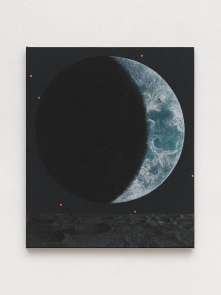 Lenz Geerk, Moonpainting X, 2022, acrilico su tela, 84x70 cm. Photo by Alessandro Zambianchi, courtesy MASSIMODECARLO