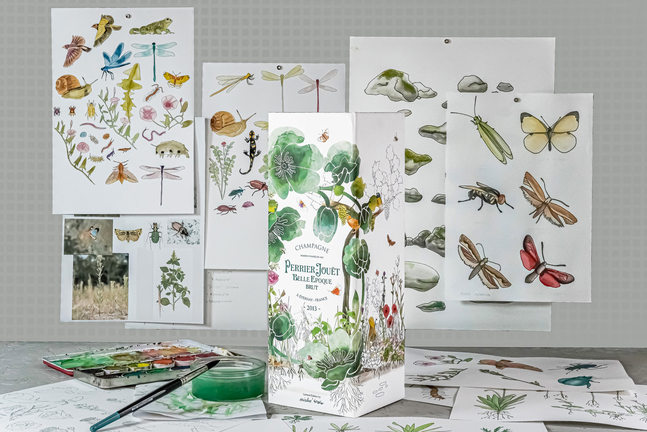 Mischer’Traxler, Belle Epoque Packaging, 2021 Perrier Jouet (drawings). Photo Courtesy of Mischer'Traxler