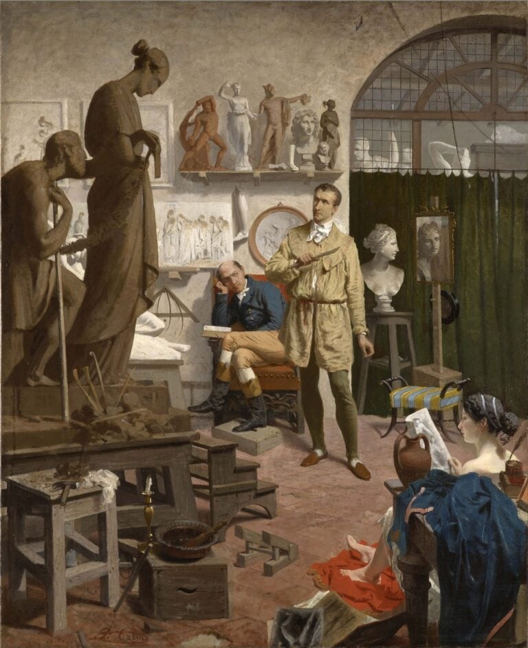 Pompeo Calvi (1806-1884), L'interno dell'atelier di Canova, 1880, olio su tela, 119,5x97,2 cm, courtesy di Collezione Privata