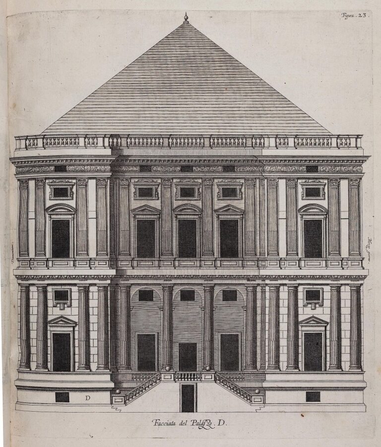 Sala 1 - P. P. Rubens, La facciata del Palazzo Grimaldi detto La Fortezza, dal libro Palazzi di Genova, Anversa, 1622