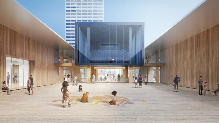 Un rendering del cortile interno del future museo - Courtesy Herzog & de Meuron