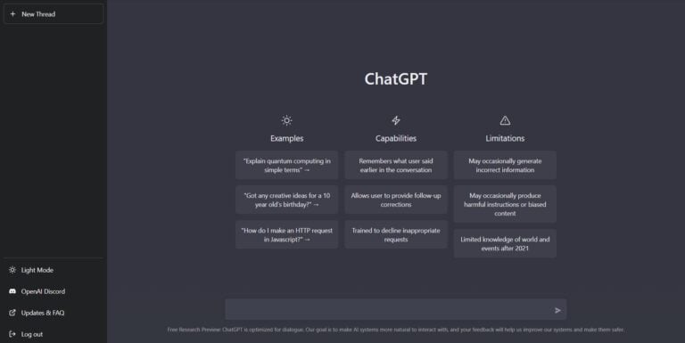 Uno screenshot del software di ChatGPT