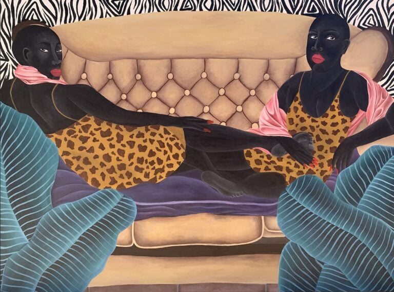 Zandile Tshabalala, Two reclining women, 2020, acrilico su tela