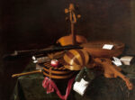 Evaristo Baschenis, Composizione di strumenti musicali, olio su tela, 74 x 99 cm. Collezione privata